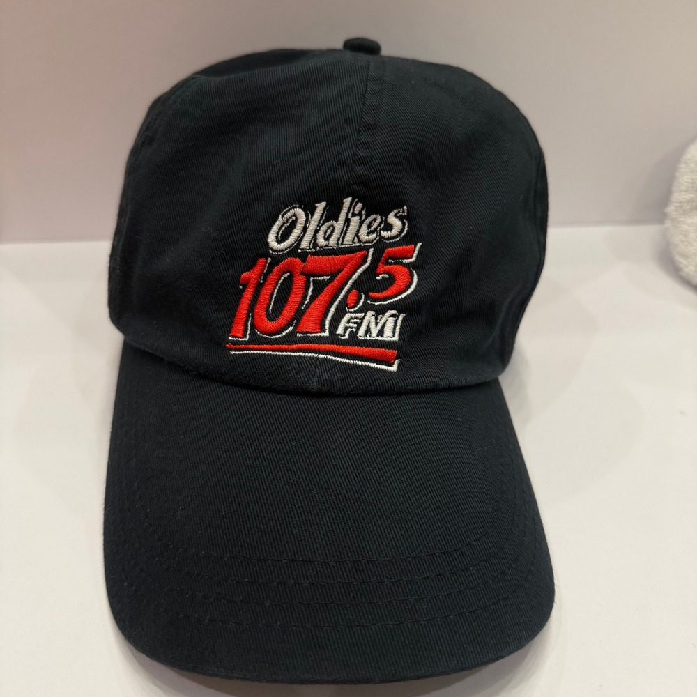 Art Headwear Oldies 107.5 FM Hat Mens OSFA Black Radio Station Dad Cap